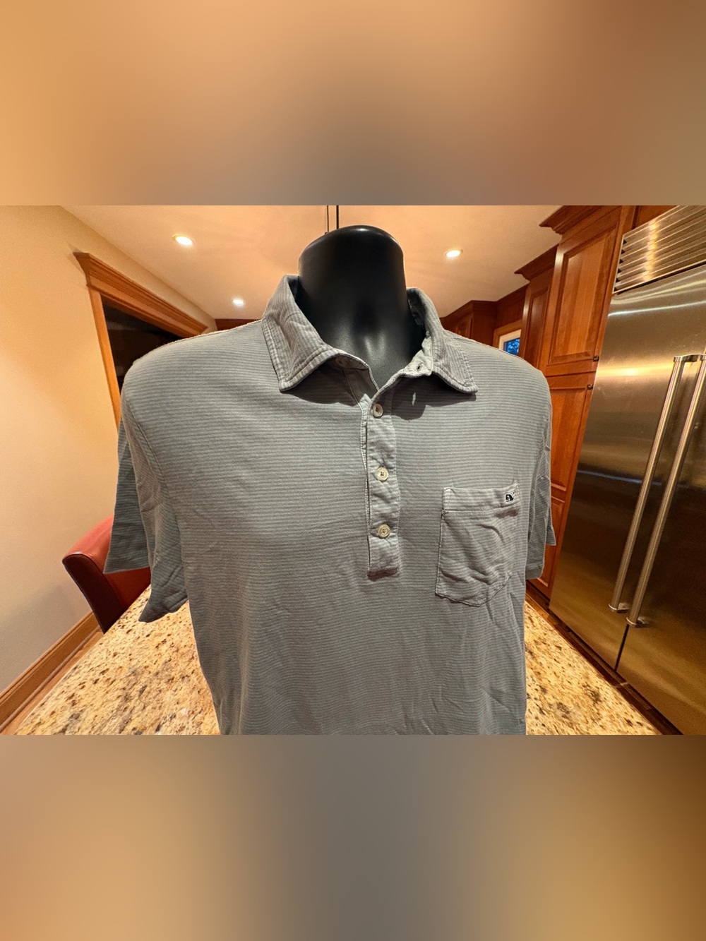 Vineyard Vines men’s polo. Sharp blue Gray with Pocket & logo. Medium - Picture 2 of 6